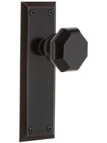 New York Door Set with Colored Waldorf Crystal Glass Knobs Black in Timeless Bronze.